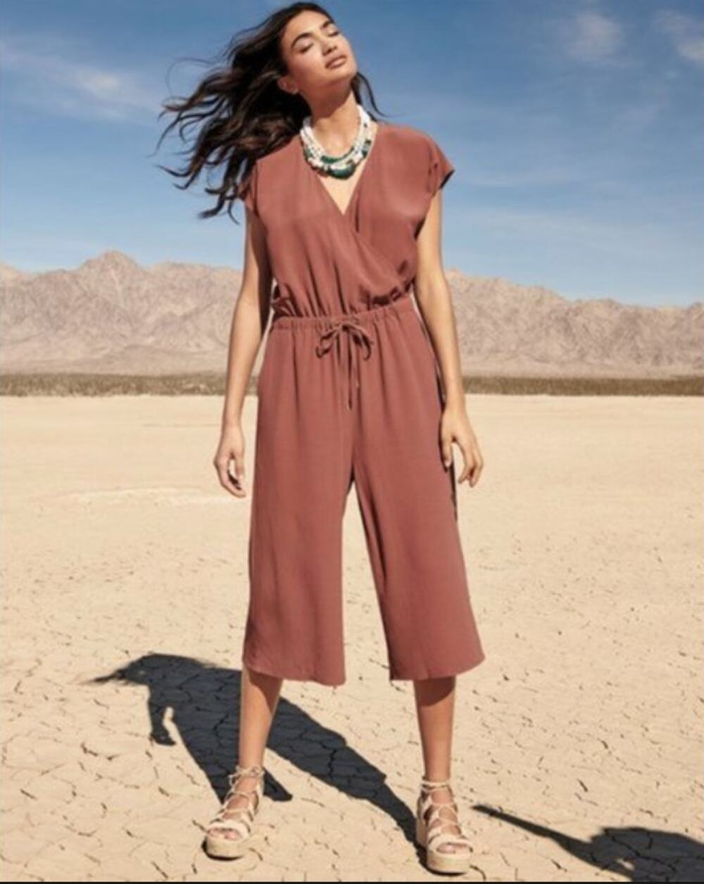 Eileen Fisher Russet Tencel Viscose Crepe Wide Leg Crop Jumpsuit Cap Sleeves S